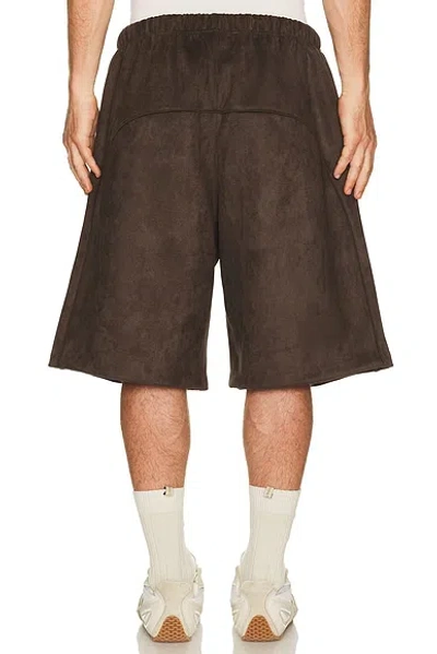 Essentials Relaxed Suede-effect Drawstring Shorts In Brown