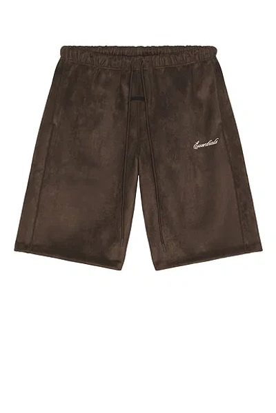 Essentials Relaxed Suede-effect Drawstring Shorts In Brown