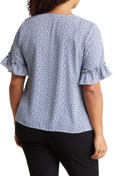 Cece Double Flutter Sleeve Button Front Blouse In Blue