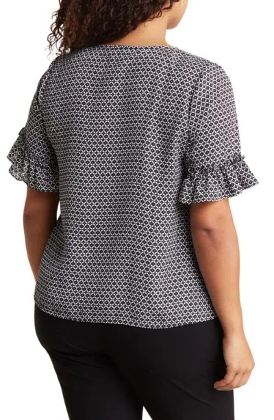 Cece Double Flutter Sleeve Button Front Blouse In Black