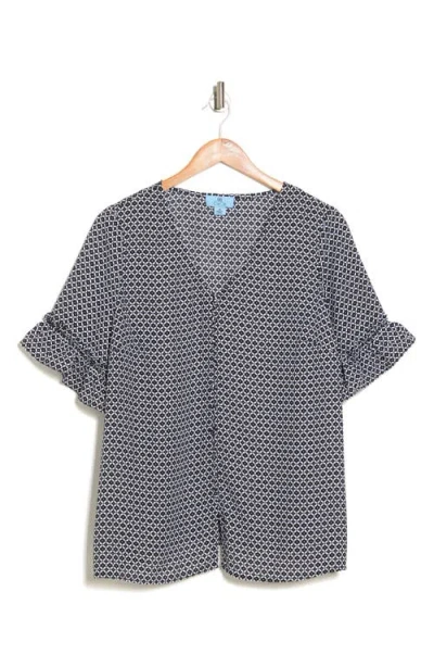 Cece Double Flutter Sleeve Button Front Blouse In Black