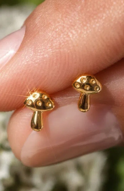 Local Eclectic Solid 9k Gold Mushroom Stud Earrings In Gold