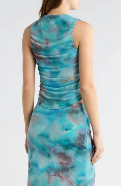 Leith Ruched Mesh Tank In Blue