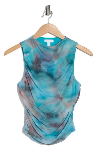 Leith Ruched Mesh Tank In Blue