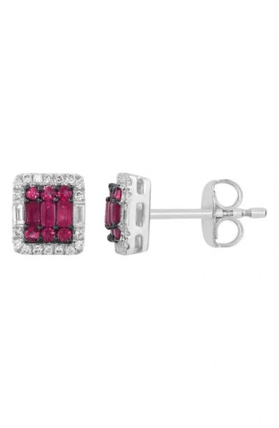 Effy Sterling Silver Diamond Halo Ruby Stud Earrings In Neutral