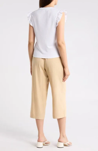 Nicole Miller Flutter Sleeve Top & Pull-on Pants Set In White