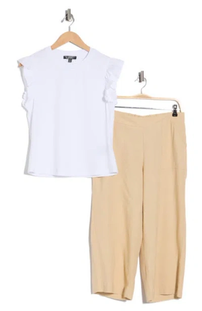 Nicole Miller Flutter Sleeve Top & Pull-on Pants Set In White