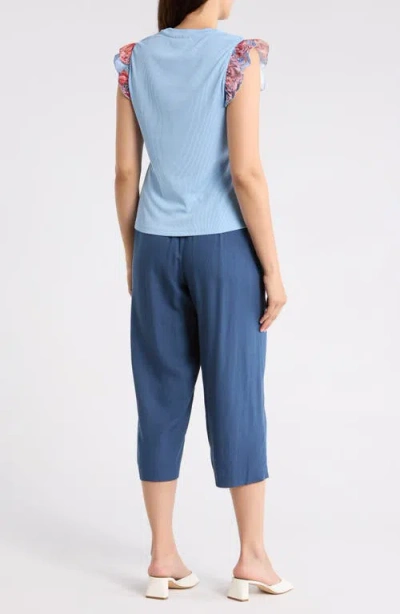 Nicole Miller Flutter Sleeve Top & Pull-on Pants Set In Blue
