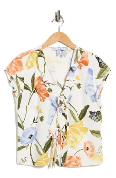 Ellen Tracy Ruffle Tie Front Top In White