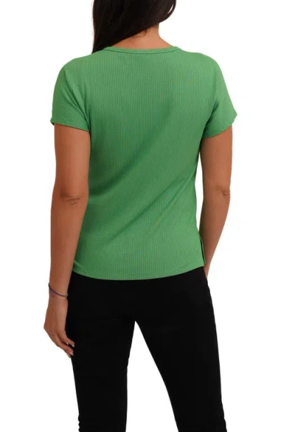 Cyrus Keyhole Button-front Rib Top In Green
