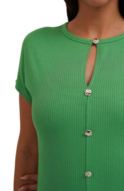 Cyrus Keyhole Button-front Rib Top In Green