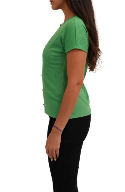 Cyrus Keyhole Button-front Rib Top In Green