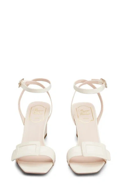 Roger Vivier Belle Vivier 60 Metallic Leather Wedge Sandals In White