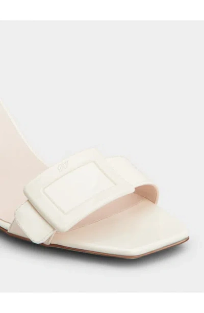 Roger Vivier Belle Vivier 60 Metallic Leather Wedge Sandals In White
