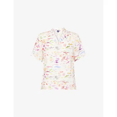 Vilebrequin Vbq X Fabrice Hyber Pescador Linen Bowling Shirt In White