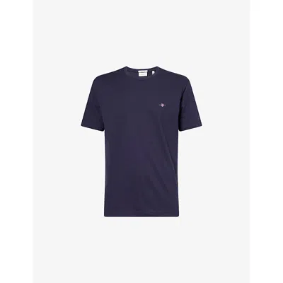 Gant Mens Evening Blue Shield-logo Short-sleeve Cotton-jersey T-shirt