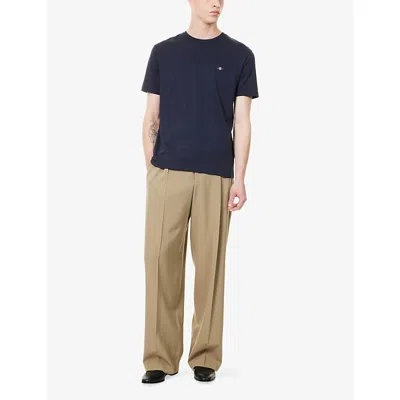 Gant Mens Evening Blue Shield-logo Short-sleeve Cotton-jersey T-shirt