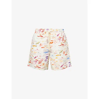 Vilebrequin X Fabrice Hyber Pescador 5.9 Watercolor Fish Swim Shorts In Multi