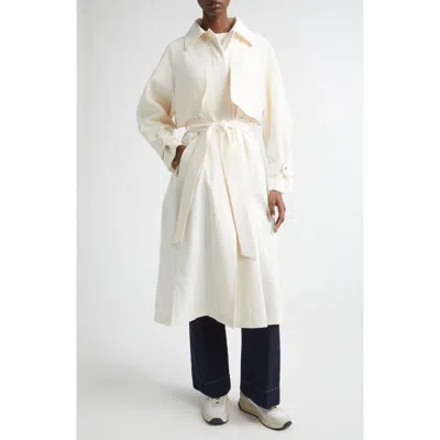 Herno Long Raincoat Belted Waist Buttoned Cuffs Collar In White