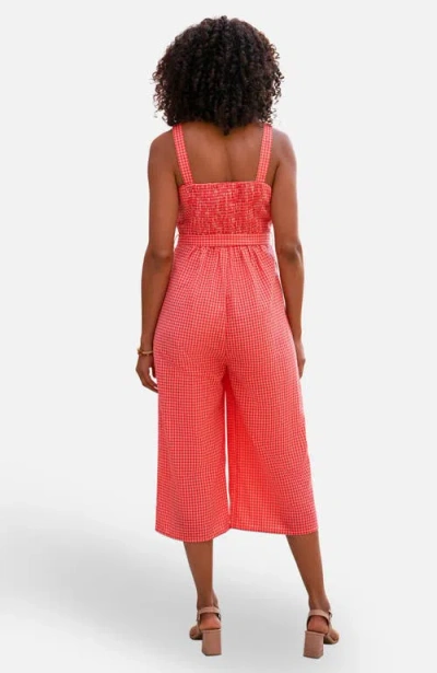 Yumi Gingham Button Through Jumpsuit In Red