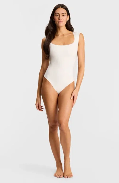 Commando Cap-sleeve Neoprene Thong Bodysuit In White