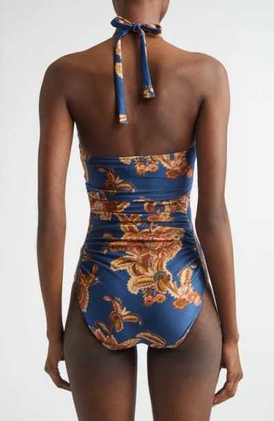 Zimmermann Aster Printed Halterneck Stretch-polyamide Swimsuit In Blue