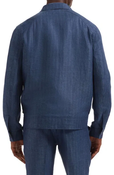 Bugatchi Linen Bomber Jacket In Blue