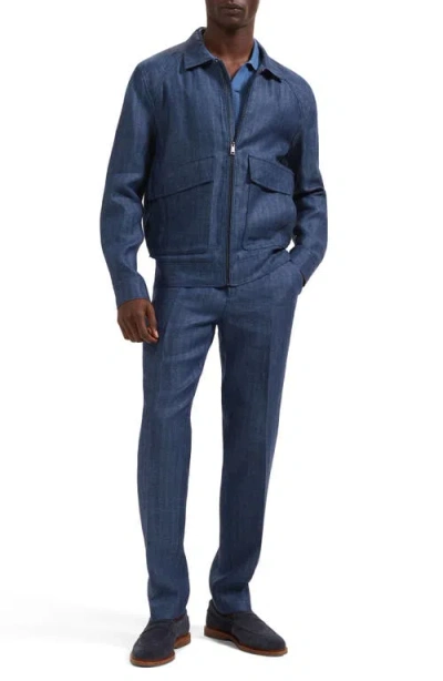 Bugatchi Linen Bomber Jacket In Blue