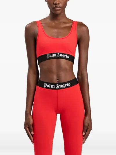 Palm Angels Red Logo Scoop Neck Tank Top In Black