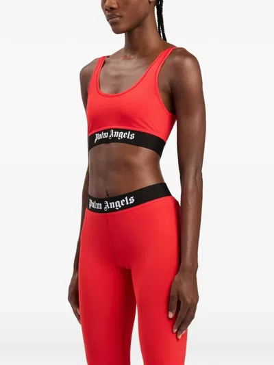 Palm Angels Red Logo Scoop Neck Tank Top In Black