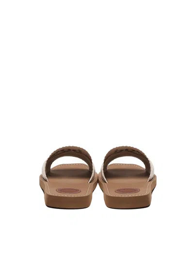 Chloé Woody Linen Flat Sandals In Neutral