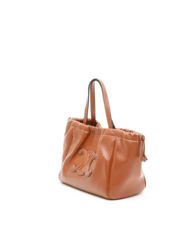 Celine Céline Small Cabas Drawstring Cuir Triomphe Bag In Brown