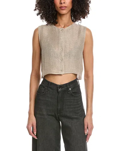 Leset Stella Cropped Sequin-embellished Linen-blend Gauze Vest In Brown