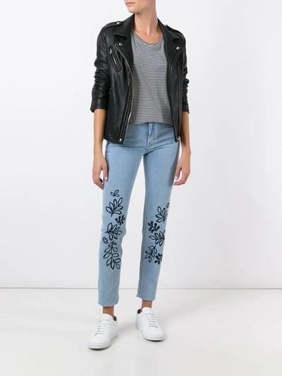 Shop Victoria Victoria Beckham Leaves Embroidery Skinny Jeans In Blue