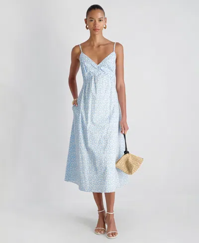 French Connection Rhodes Poplin Floral Print Midi Dress In Blue