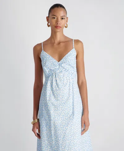 French Connection Rhodes Poplin Floral Print Midi Dress In Blue