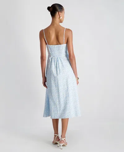 French Connection Rhodes Poplin Floral Print Midi Dress In Blue