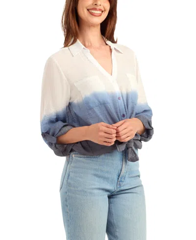 Bcx Women's Textured Button-front Top In Blue