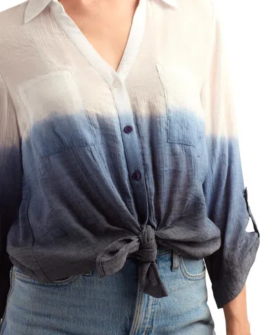 Bcx Women's Textured Button-front Top In Blue