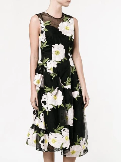 Shop Simone Rocha Floral Embroidered Dress In Black