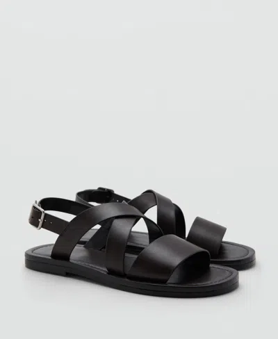 Mango Leather Sandal With Crossed Straps In Black