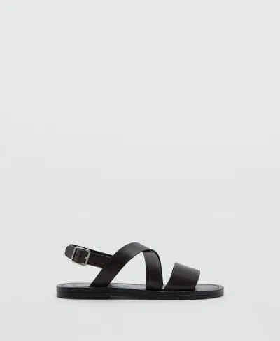 Mango Leather Sandal With Crossed Straps In Black