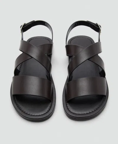 Mango Leather Sandal With Crossed Straps In Black