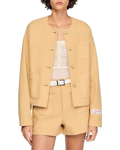 Sandro Denim Jacket In Nude