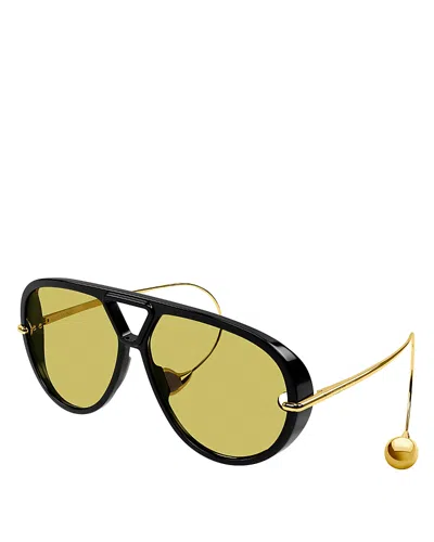 Bottega Veneta 'aviator' Black And Yellow Sunglasses With Metal Temples With Drop Detail In Recycled In Yellow