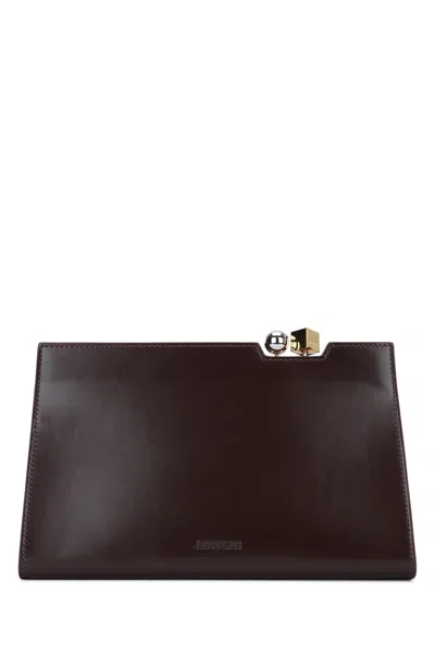 Jacquemus Rectangular Clutch Bag Detachable Strap Handle In Brown