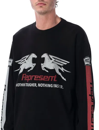 Represent Long Sleeve Crew Neck Graphic Text T-shirt In Black