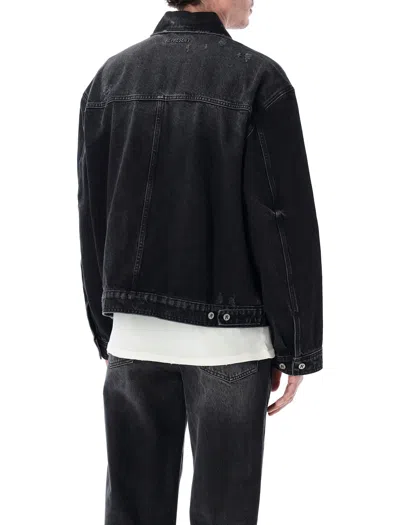 Represent Aged Black Collared Denim Jacket In Black