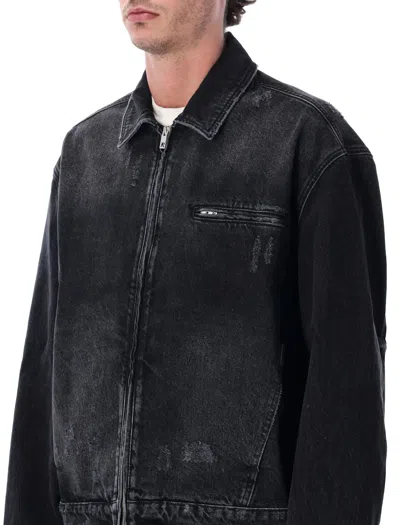 Represent Aged Black Collared Denim Jacket In Black