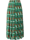 Gucci Pleated Printed Silk Crepe De Chine Skirt In Green